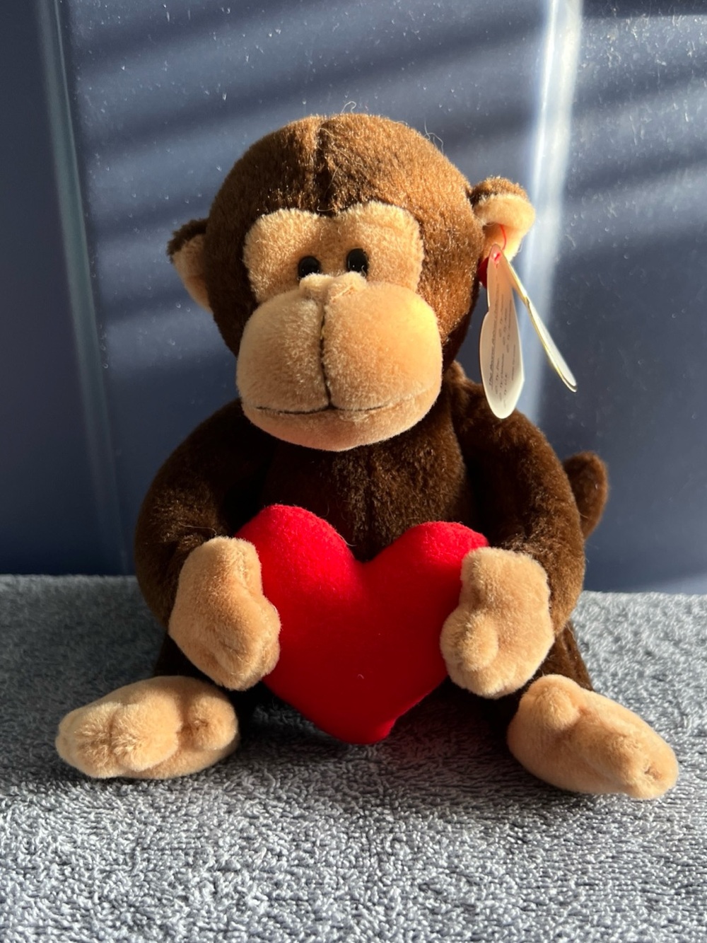 TY Original Beanie Babies D'VINE the Monkey 7” With Heart 2008 NWT